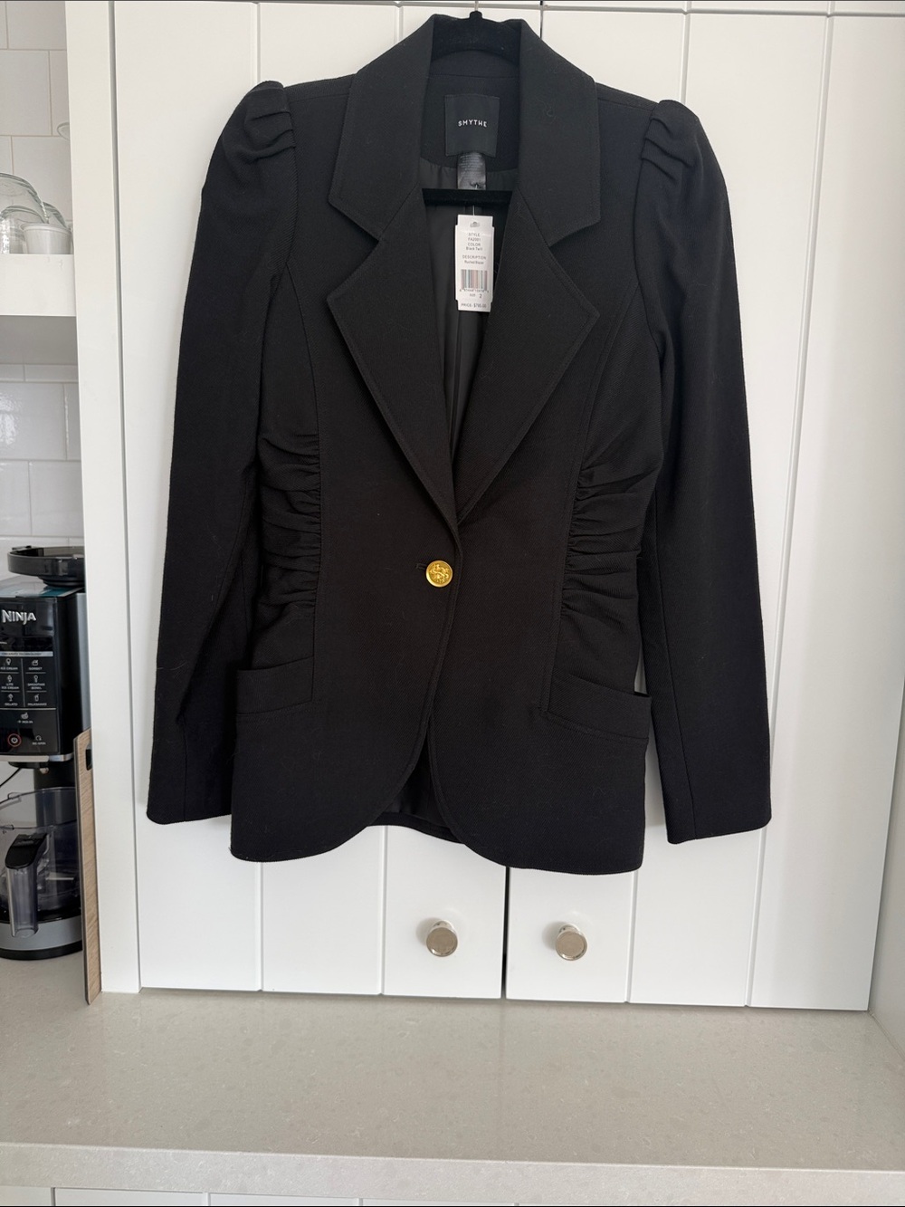Smythe Black Tailored Blazer with Puff Shoulders NWT SIZE 2
